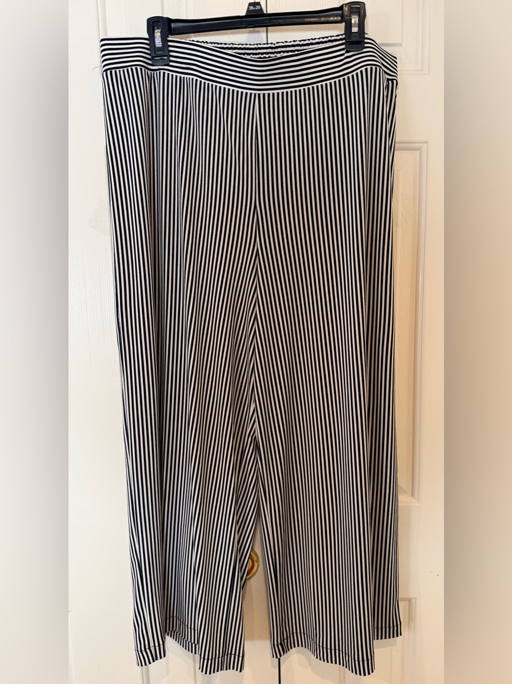 Adrianna Papell Black and White Striped Garment Wide Leg Pants
